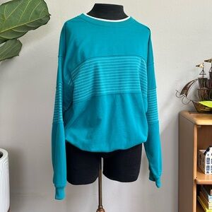 Vintage Envoy double collar striped Teal Women's Sweater